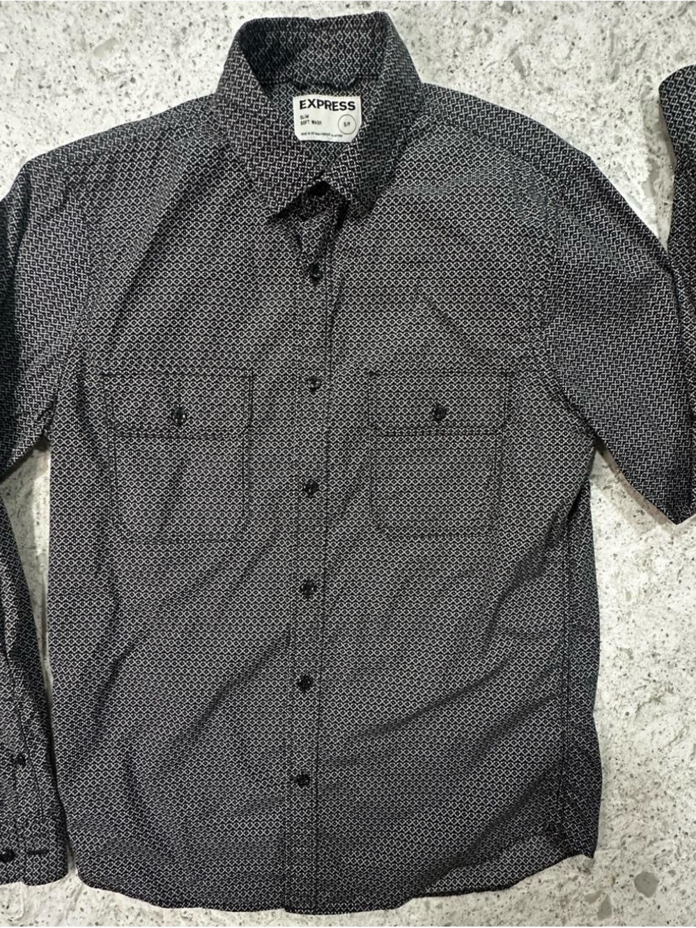 Express Men's Black Micro-Pattern Button-Down Shirt